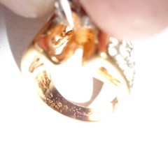 VINTAGE 18K G.H.E RING SIZE 5 BIG CUBIC ZIRCONIA RHINESTONES DESIGN