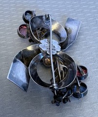 Hobe Sterling Silver Bow Brooch Large 3D Rose Floral Pink Blue Glass Jeweled 3″