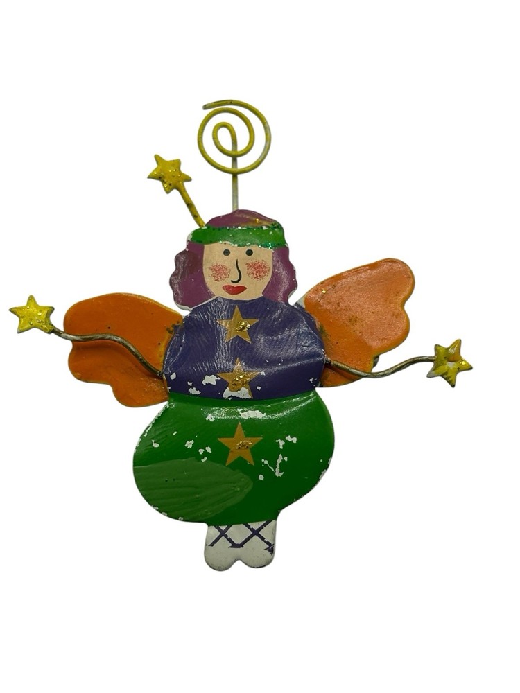 Vintage Angel Fairy Pixie Brooch Pin Quirky Painted Unusual Metal Stars Figural
