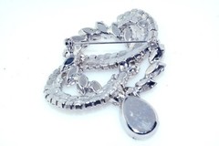 Vtg Tear Drop Tassel Round & Marquise Rhinestone Silver Tone Brooch Pin