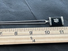 Vintage 925 Sterling Silver Black Onyx Chinese Symbol Good Luck Pendant Necklace
