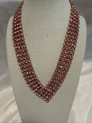 Pink Rhinestone Vee Statement Necklace Rose Gold Tone 18”