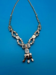 Estate Vintage Necklace Purple & Lavender Rhinestones Gold Tone Prong Set