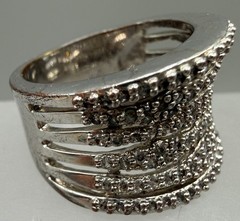ESTATE VINTAGE 18K WHITE GOLD FILLED MULTI ROW BAND DIAMANTE BEADED RING SIZE 8