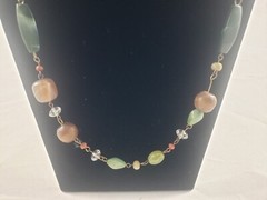 Necklace Vintage Acrylic Faux Stone Multicolor Wood Earth Tone Beads 28 inch