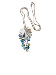 Vintage Mid Century Rhinestone Necklace Gold Tone Fringe Pendant Costume Jewelry