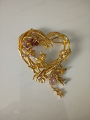 Vintage Kirks Folly Wisteria Heart Wood Fairy Gold Tone Rhinestone Brooch