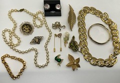 Vintage Estate Costume Jewelry Lot of 16 Brooches Stick Pins Necklaces Bracelets