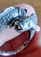 RARE Vintage Beau Sterling Silver Double Koi Fish Pisces Bypass Ring Sz 7