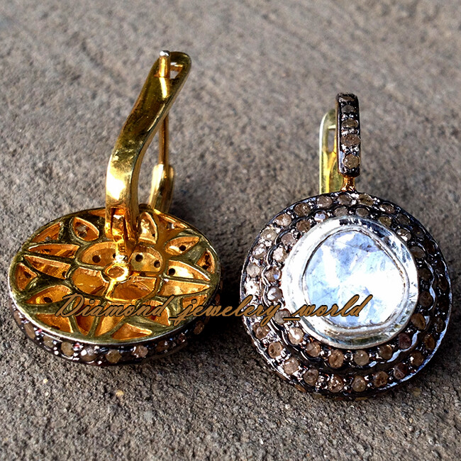 3.05ctw Genuine Old Mine Rose Antique Cut Diamond Estate Silver Earring Jewelry