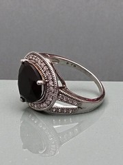 925 Sterling Silver Black Onyx Ring Halo Vintage Style Size 8 CZ Accents
