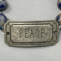 Gemstone Bracelet Blue Gray Marble Stone Peace Tag Toggle Healing Chakra Boho