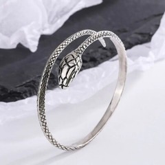 Women Bracelet Retro Snake Punk Elegant 925 Sterling Silver Cuff Vintage Bangle