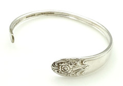 Vintage Mid Century Melody Silver Plate Flatware Spoon Cuff Bracelet