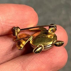 Vintage 1940 Polkadot Kissing Fish Brass Figural Spain Brooch Blue White Red