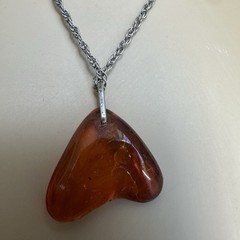Vintage Pendant Necklace 18 Inch Baltic Amber Gem Polished 925 Sterling 6.9g