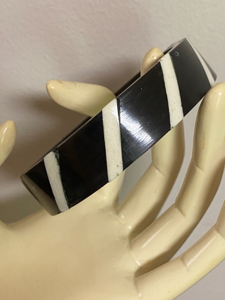 Vintage Horn and Bovine Bone inlays Bangle Bracelet
