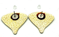 Vintage Purple Red Cloisonné Enamel Fan Gold Tone Pierced Stud Earrings