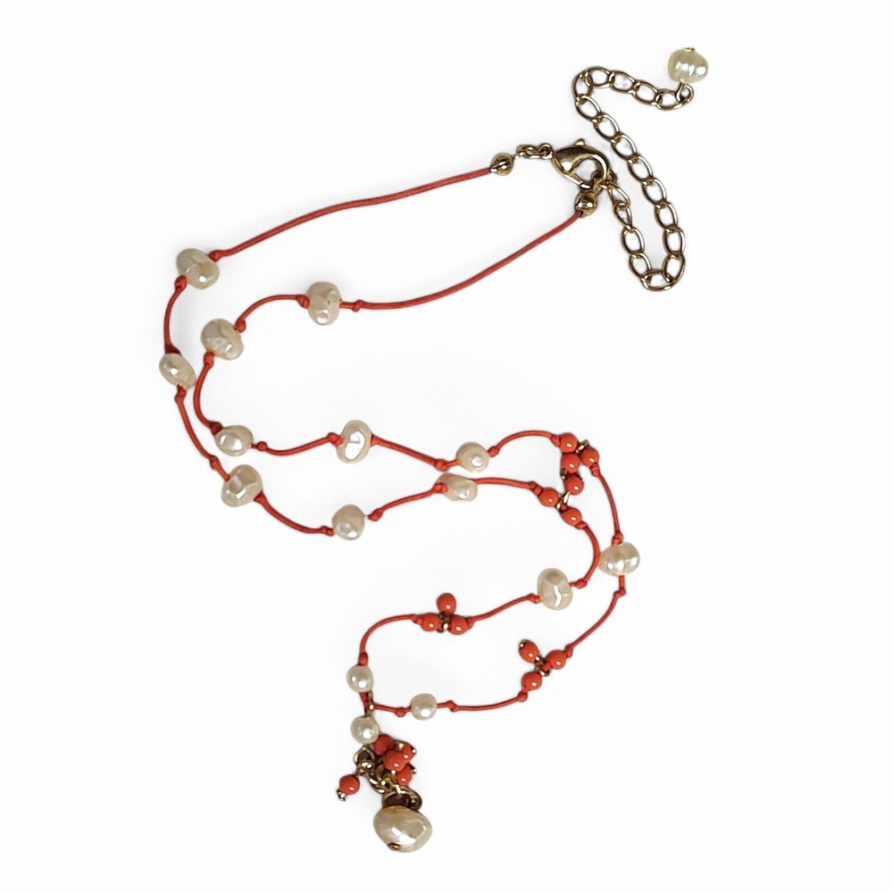 VTG Red & White Abalone Simple Dainty Everyday Statement Necklace 20.5″