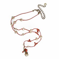 VTG Red & White Abalone Simple Dainty Everyday Statement Necklace 20.5″