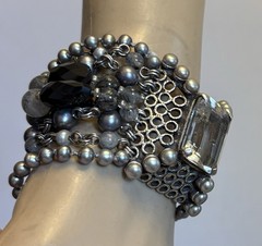 Stephen Dweck Hand Signed Rutilated Quartz Pearl Statement Bracelet Vintage OOAK