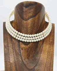 Faux Pearl Choker Necklace Three Row Gold tone Vintage Beaded Victorian