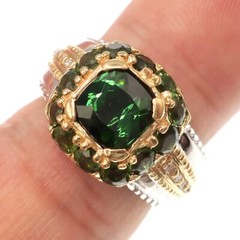 14k White and Yellow Gold Natural Green Tourmaline and Diamond Ring Size 5.75