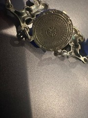 Vintage Cobalt Blue Glass Cabochon Fleur de Lis Silver Tone Link Necklace