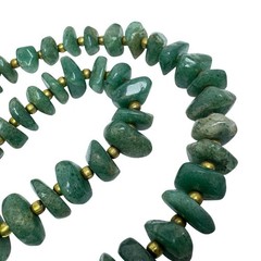 Vintage Green Aventurine Irregular Nugget Goldtone Bead Necklace