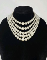 Vintage 5 Strand Graduated Faux Pearl Necklace 14 – 17 Inches Japan Ivory
