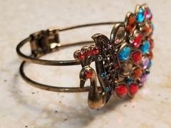 Vintage Peacock Clamper Bracelet Metal Multi-Colored Faceted Crystals Fashion