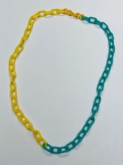 Vintage Bell Charm Chain Necklace Yellow & Green 1980s Jewelry Pop Culture BIN78