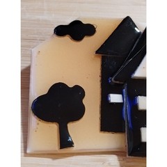 Vintage Acrylic Lucinda House Pin in Black and Golden Yellow