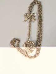 1928 Marked Heart And Bow Dangle Necklace 17 Inches