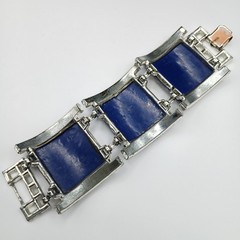 Vintage Lucite Blue White Glitter Confetti Chunky Silver Tone Square Bracelet