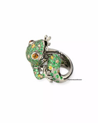 4.32CT Green Garnet, 0.80CT Yellow Sapphire & White CZ Lizard Design Women Ring