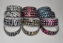 Zebra Print Rhinestone Wrap Bracelets Snap Leather Crystal Cuff Bracelet 12 pcs