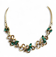 Vintage Mid Century 1960’s Signed Barclay Green Glass Gold Tone Bib Necklace