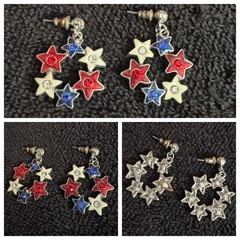 USA Patriotic Jewelry Lot 6 Pc Flag Pins Brooch Earrings Ribbon Metal Rhinestone