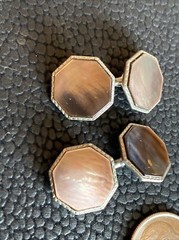 Iridescent MOP Mother of Pearl Octagonal Silver Tone Antique Edwardian CuffLinks