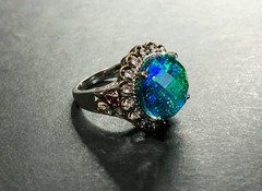 UNIQUE! Estate Australian Black Fire Opal & Crystal Quartz Triplet Sterling Ring