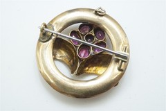 ANTIQUE VICTORIAN ENGLISH 9K GOLD ALMANDINE GARNET PANSY BROOCH c1870