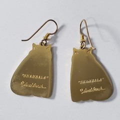 Vintage Laurel Burch Red Shambala Cat Gold Tone Enamel Dangle Hook Earrings