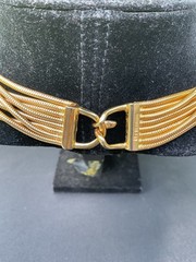 Vintage LES BERNARD Gold Snake Chain Multi Strand Choker Necklace Signed