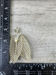 Vintage Unbranded Leaf Brooch Rhinestone & Pearl Accent 3.25″
