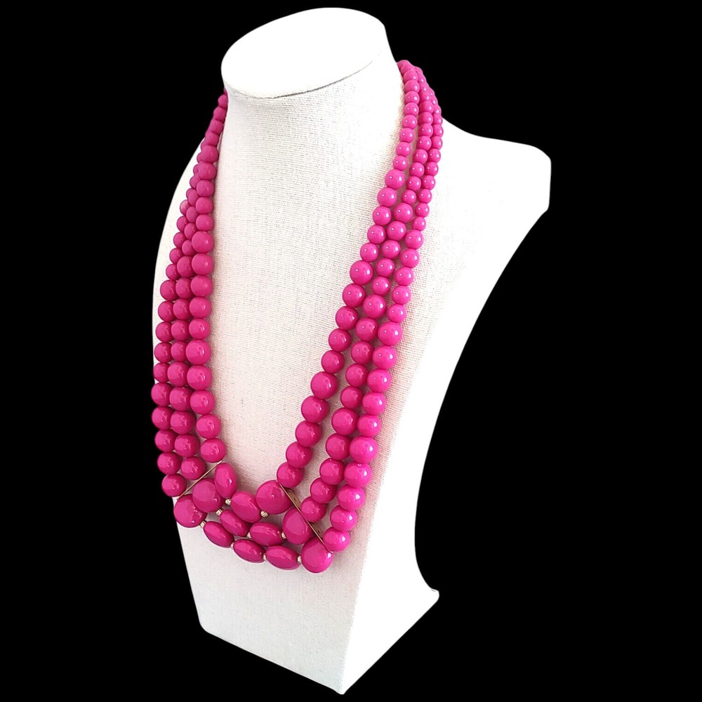 VTG Y2K Chunky Hot Pink Charming Charlie Oversized Beaded Statement Necklace 21″