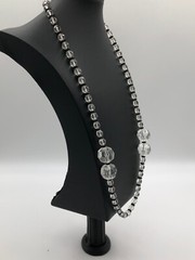 Vintage Art Deco Style Glass & Acrylic Bead Necklace Black Spacers Black & White