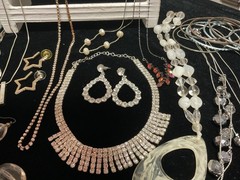Vintage To Modern Mixed Estate Costume Jewelry Lot Silver Tone Rhinestones More