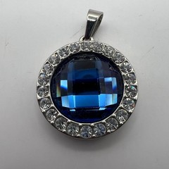 Vintage Simulated Blue Stone Pendant Faceted with Clear Crystal Accents