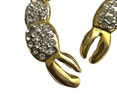 Gold-Tone Crab Brooch with Rhinestone Claws Beach Ocean Pin 2” Statement piece